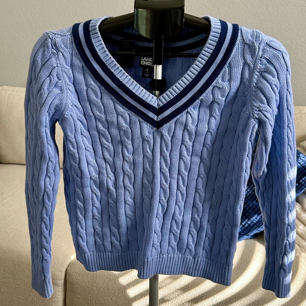 Lands' End Men's Light Blue V-Neck Sweater